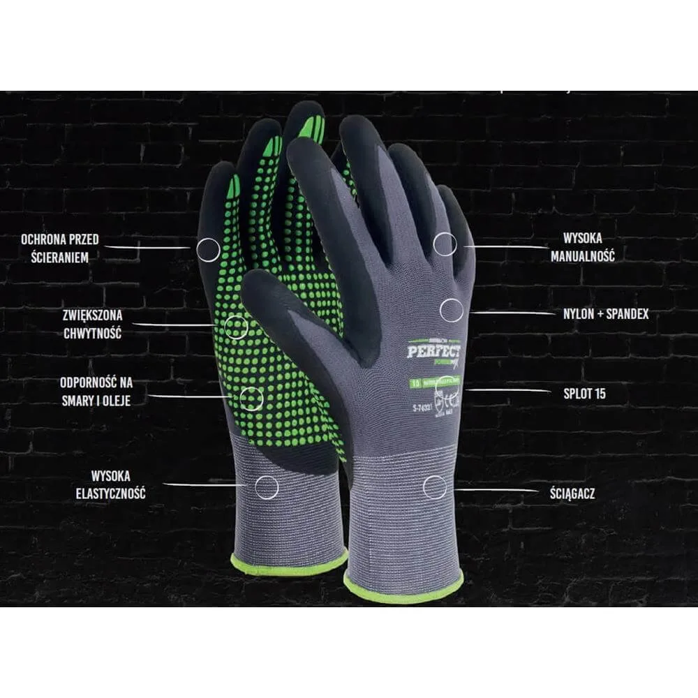 RĘKAWICE NYLONOWE NITRYLOWE ROBOCZE NITRILE FLEX DOTS roz 11