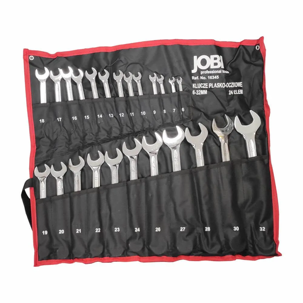 KLUCZE PŁASKO-OCZKOWE POLEROWANE 6-32 MM 24 ELEMENTÓW JOBI STAL CrV