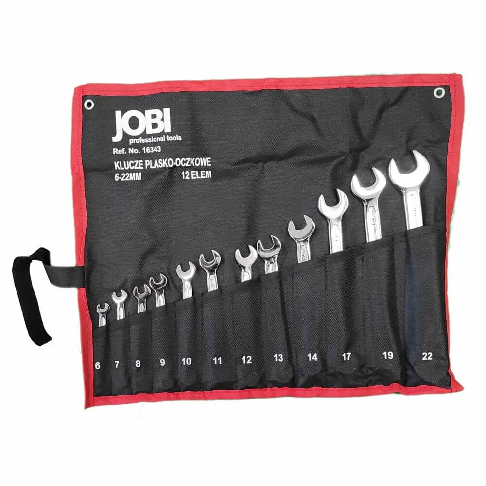 KLUCZE PŁASKO-OCZKOWE POLEROWANE 6-22 MM 12 ELEMENTÓW JOBI STAL CrV