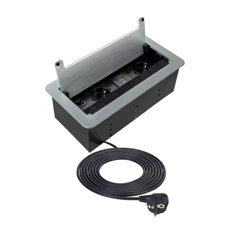 INBOX srebrny 2x gniazdo FR, 2xUSB, 1xRJ45, 1xHDMI