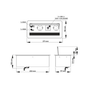 INBOX srebrny 2x gniazdo FR, 2xUSB, 1xRJ45, 1xHDMI - obrazek 3