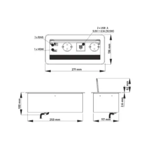 INBOX srebrny 2x gniazdo FR, 2xUSB, 1xRJ45, 1xHDMI - obrazek 3