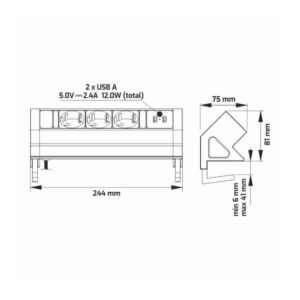 DESK BOX aluminium, 3 x gniazdo FR, 2 x USB typ A, - obrazek 7