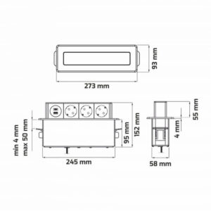 HOP BOX stal drapana 3 x gniazdo FR, 2 x USB typ A - obrazek 4