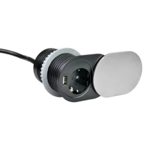 SLIDE BOX, 1xSchuko 1xUSB stainless steel cap