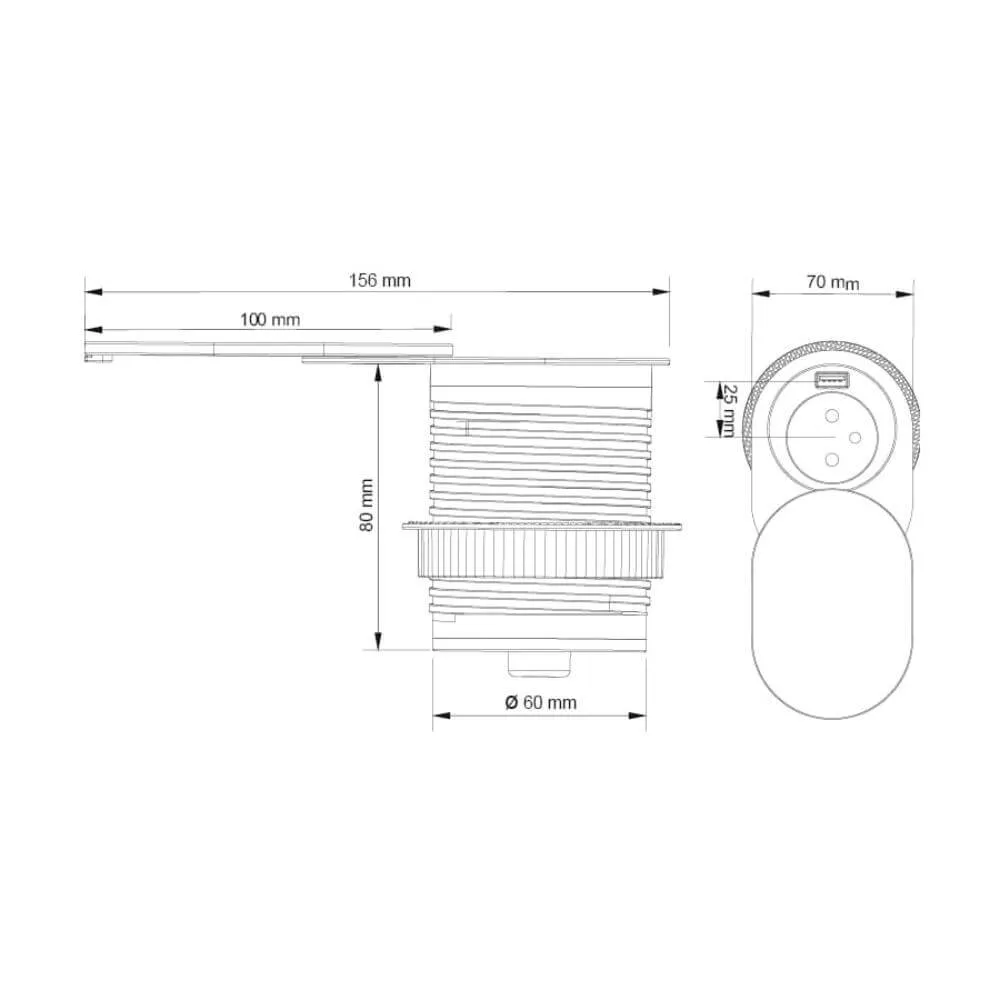 SLIDE BOX, 1xSchuko 1xUSB stainless steel cap