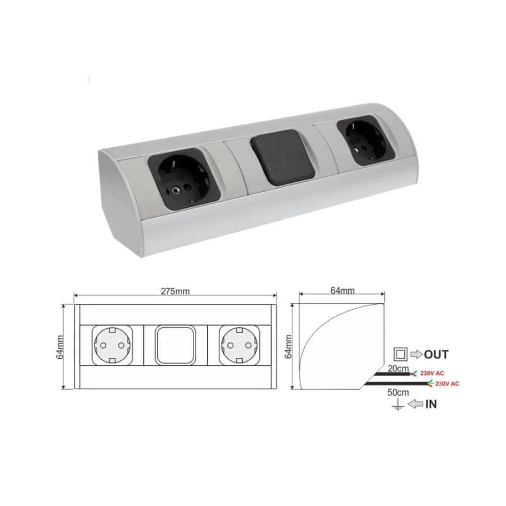CORNER BOX aluminium 2x gniazdo Schuco + 1 x Wyłąc