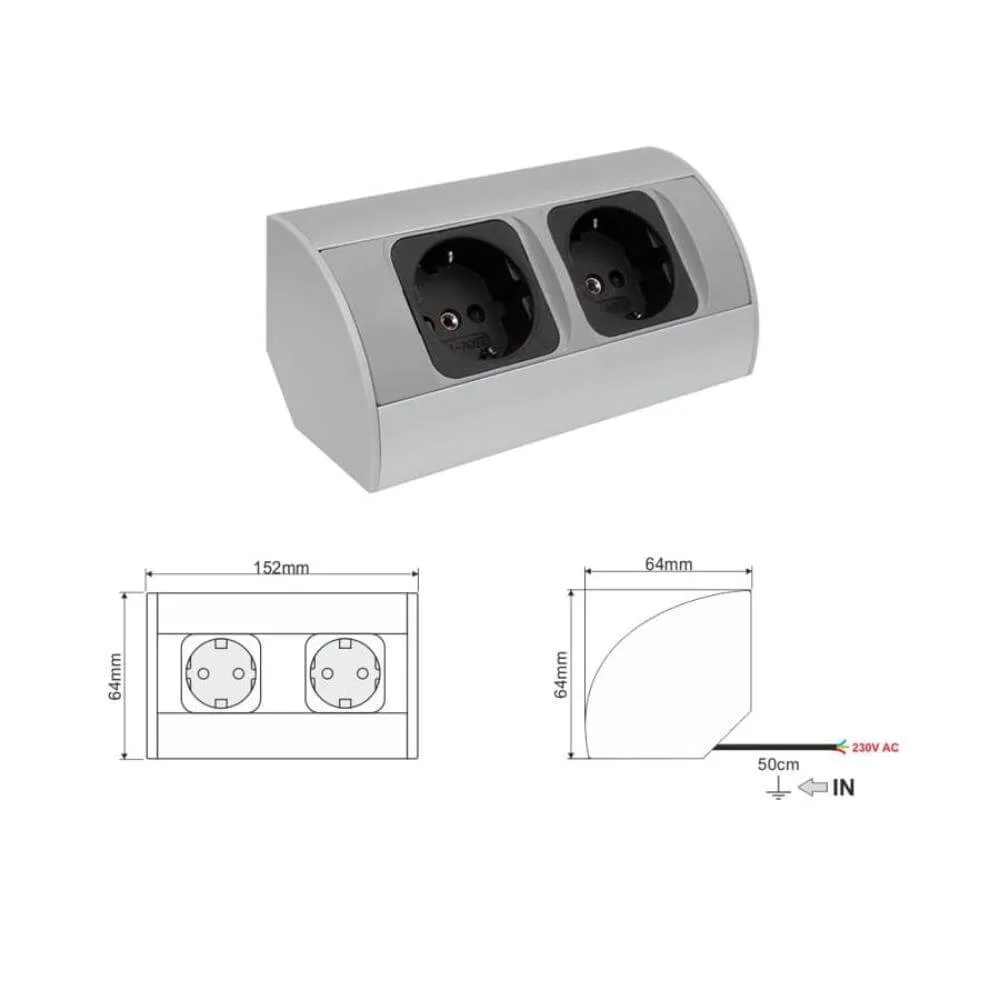 CORNER BOX aluminium 2x gniazdo Schuko