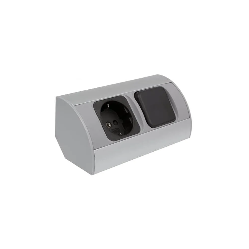 CORNER BOX aluminium 1x gniazdo Schuko + 1 x Wyłąc