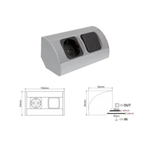 CORNER BOX aluminium 1x gniazdo Schuko + 1 x Wyłąc - obrazek 3