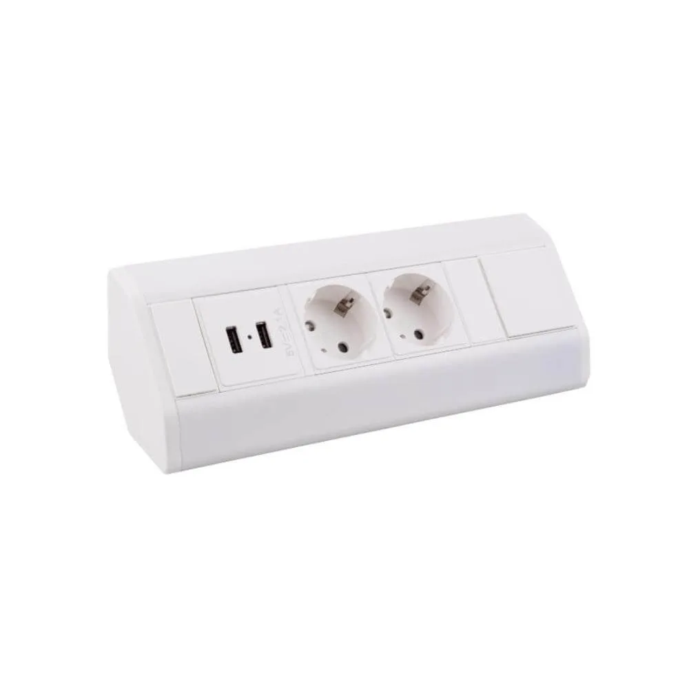 CORNER BOX BIAŁY 2x gniazdo schuco + 2xUSB, przewó