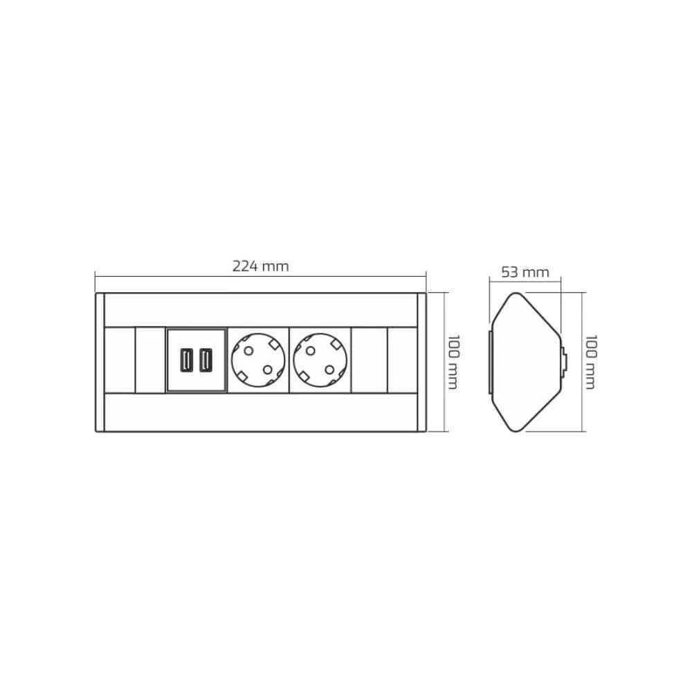 CORNER BOX BIAŁY 2x gniazdo schuco + 2xUSB, przewó