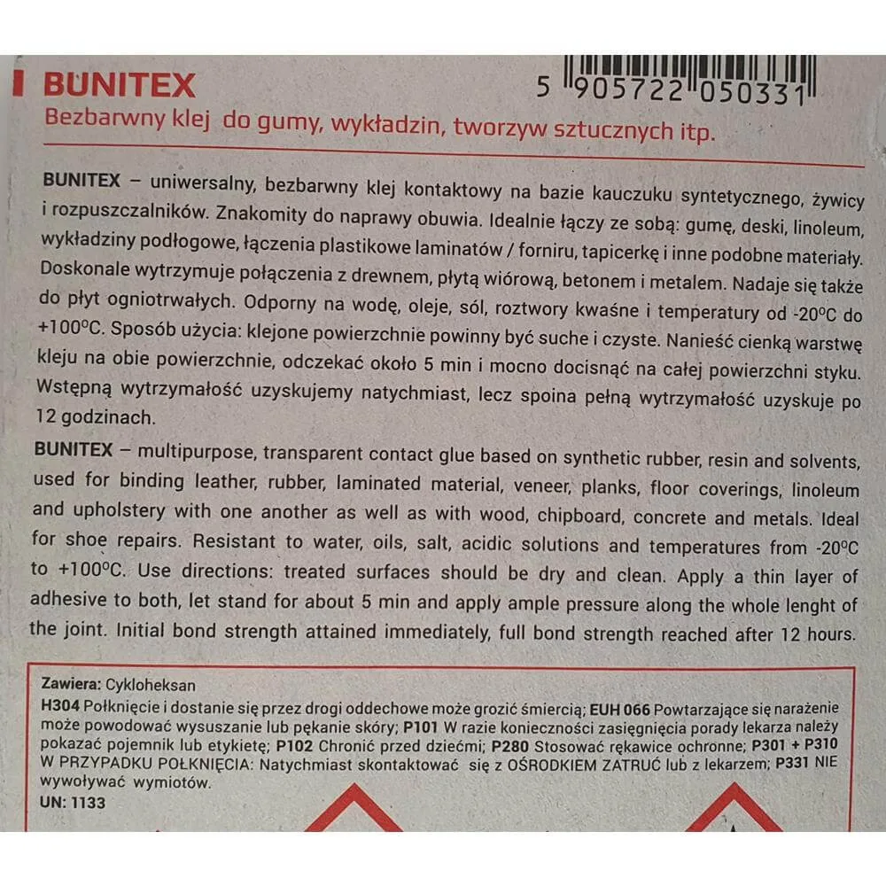 PULSAR BUNITEX - TRANSPARENT 40 ML KLEJ KONTAKTOWY do butów, tapicerki