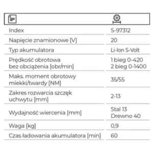 ZESTAW Wiertarko-wkrętarka DS20-55BL +dwa akumulatory 2Ah, ładowarka, walizka - obrazek 3