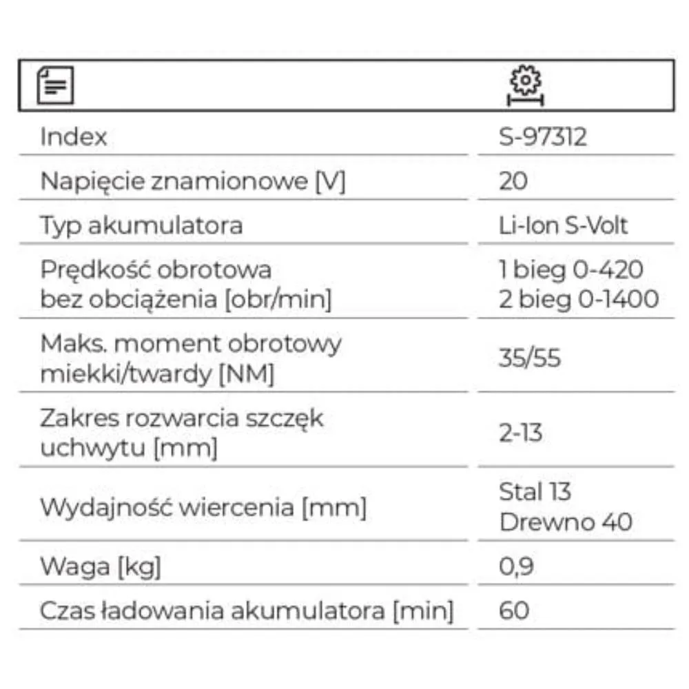 ZESTAW Wiertarko-wkrętarka DS20-55BL +dwa akumulatory 2Ah, ładowarka, walizka