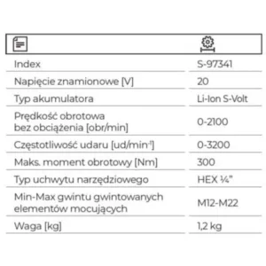 97347 KLUCZ UDAROWY AKUMULATOROWY IWS20-300BL STALCO S-VOLT - obrazek 3