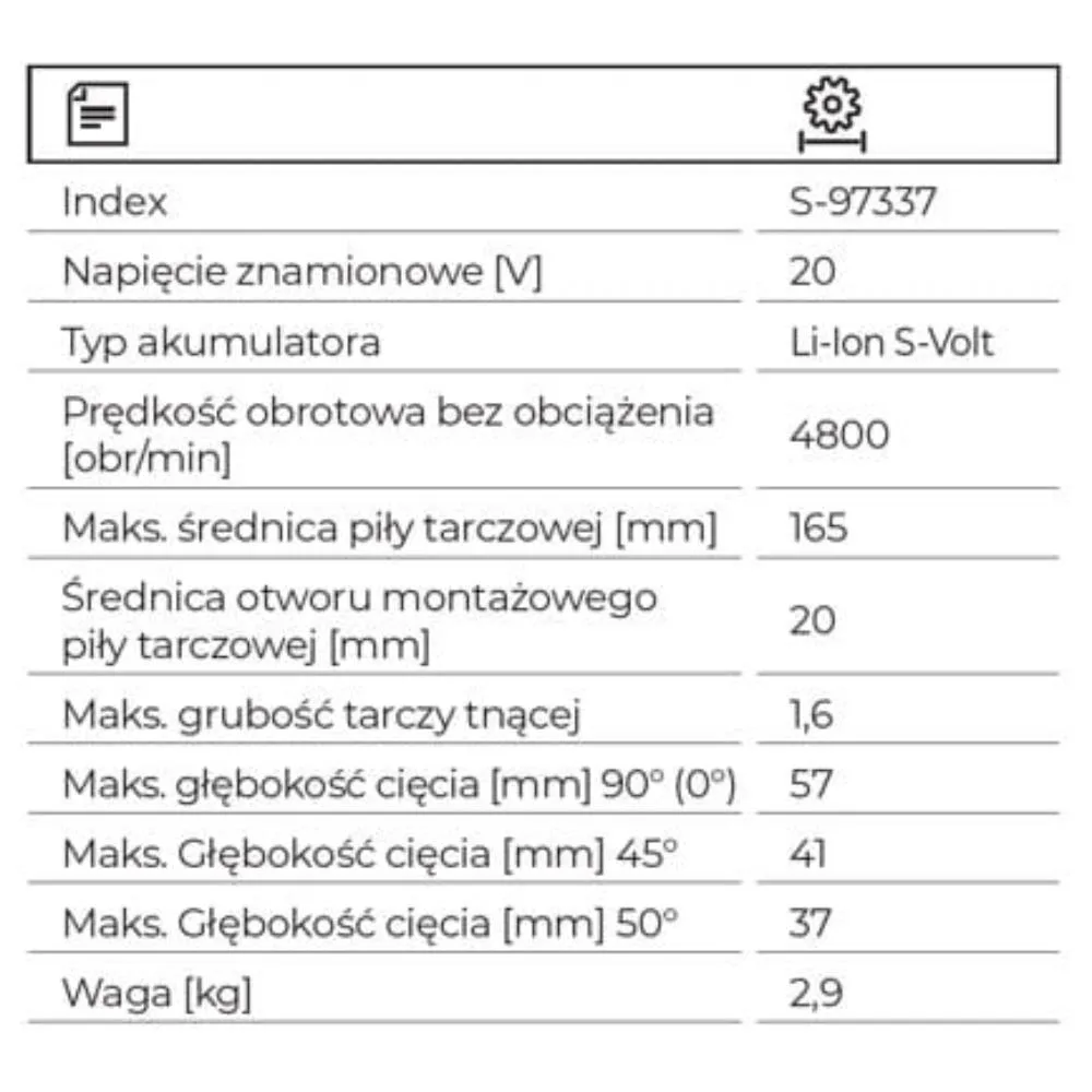 97337 PILARKA TARCZOWA RĘCZNA AKUMULATOROWA CSS20-165BL STALCO S-VOLT