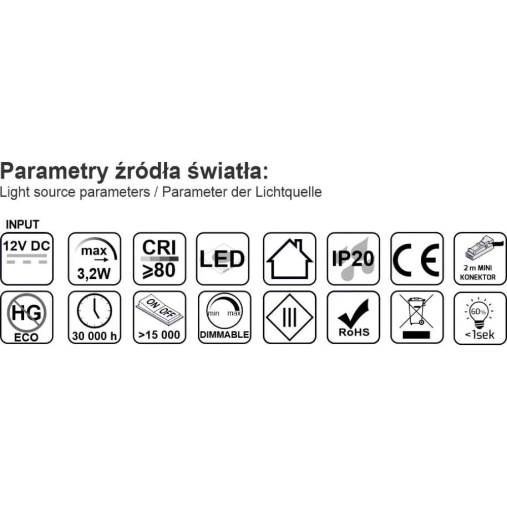 FOTON oprawa aluminium, 12VDC 3W, światło białe zi