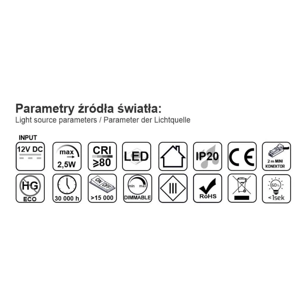 SQUARE 3 oprawa LED, 2,5W 12VDC 9pkt, CIEPŁA kwadr