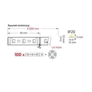 TAŚMA RGBW dł 5m IP20 60 LED/m szer 12mm, RGB + bi - obrazek 3