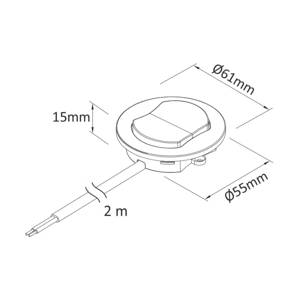 Wyłącznik meblowy WM230 do wpustu, 2m przewód