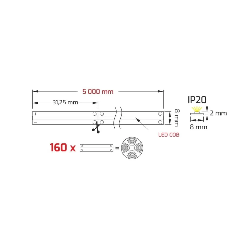 TAŚMA COB dł 5m IP20 512 LED/m szer 8mm, biała zim