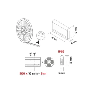 Taśma LED Neon Flex, IP65, dł. 5m, 1pkt/1cm, czerw - obrazek 2