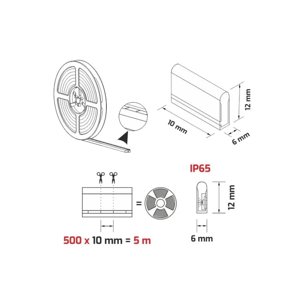 Taśma LED Neon Flex, IP65, dł. 5m, 1pkt/1cm, czerw