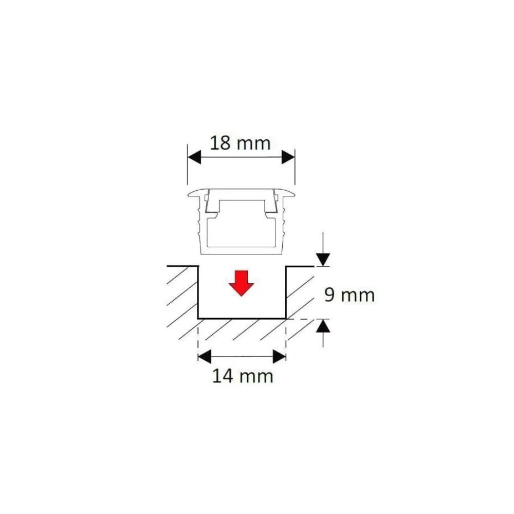 PROFIL INLINE LED 2M, WPUSZCZANY ALUMINIUM TRANSPA
