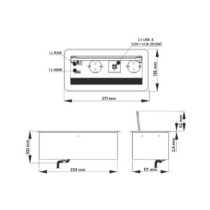 INBOX czarny 2x gniazdo FR, 2xUSB, 1xRJ45, 1xHDMI, - obrazek 4