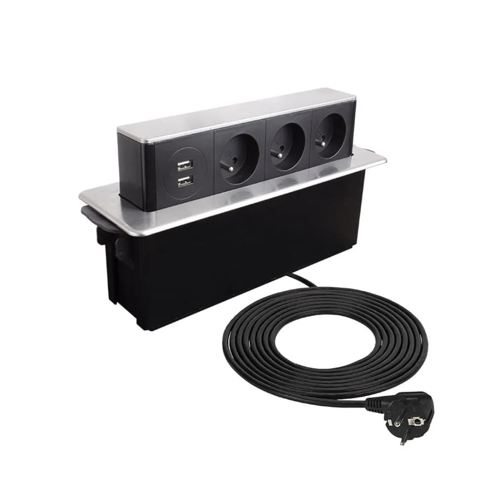 HOP BOX stal drapana 3 x gniazdo SCHUKO, 1 x USB t