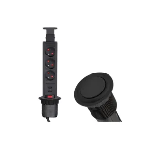 LIFT BOX czarny fi60mm, 3x gniazdo z bolcem +2xUSB