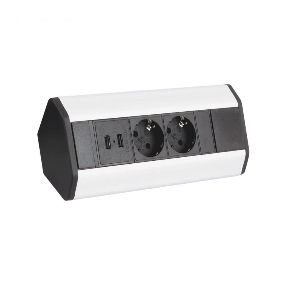 CORNER BOX aluminium 2x gniazdo schuco + 2xUSB, pr