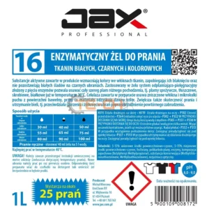 JAX16 1L x8 ENZYMATYCZNY ŻEL DO PRANIA TKANIN BIAŁYCH, CZARNYCH, KOLOROWYCH - obrazek 4