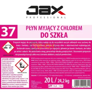 PŁYN MYJĄCY DO SZKŁA Z CHLOREM DO ZMYWARKI JAX37 20L - obrazek 4