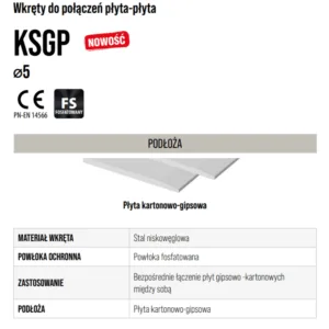 KSGP-50035 500szt 5x35 Wkręt do połączeń płyt-płyta w technologii suchej zabudowy - obrazek 5