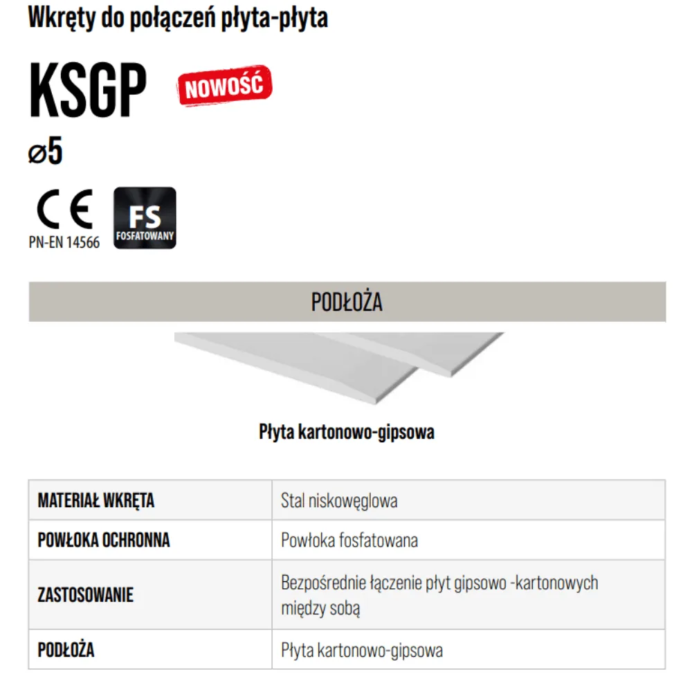 KSGP-50035 500szt 5x35 Wkręt do połączeń płyt-płyta w technologii suchej zabudowy