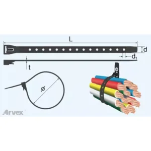 Czarna opaska kablowa z otworami 10x280 wielokrotnego użytku, zwalniana / otwierana OKO 10/280 - obrazek 4
