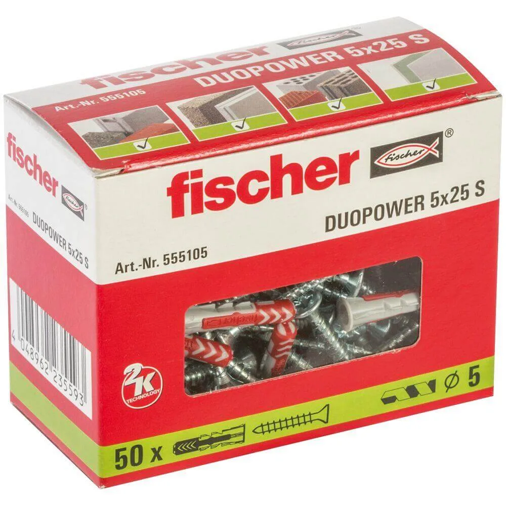 50x kołek FISHER DUOPOWER 5X25 S mocowanie uniwersalne z wkrętem 555105