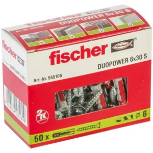 50x kołek FISHER DUOPOWER 6X30 S mocowanie uniwersalne z wkrętem 555106 - obrazek 2