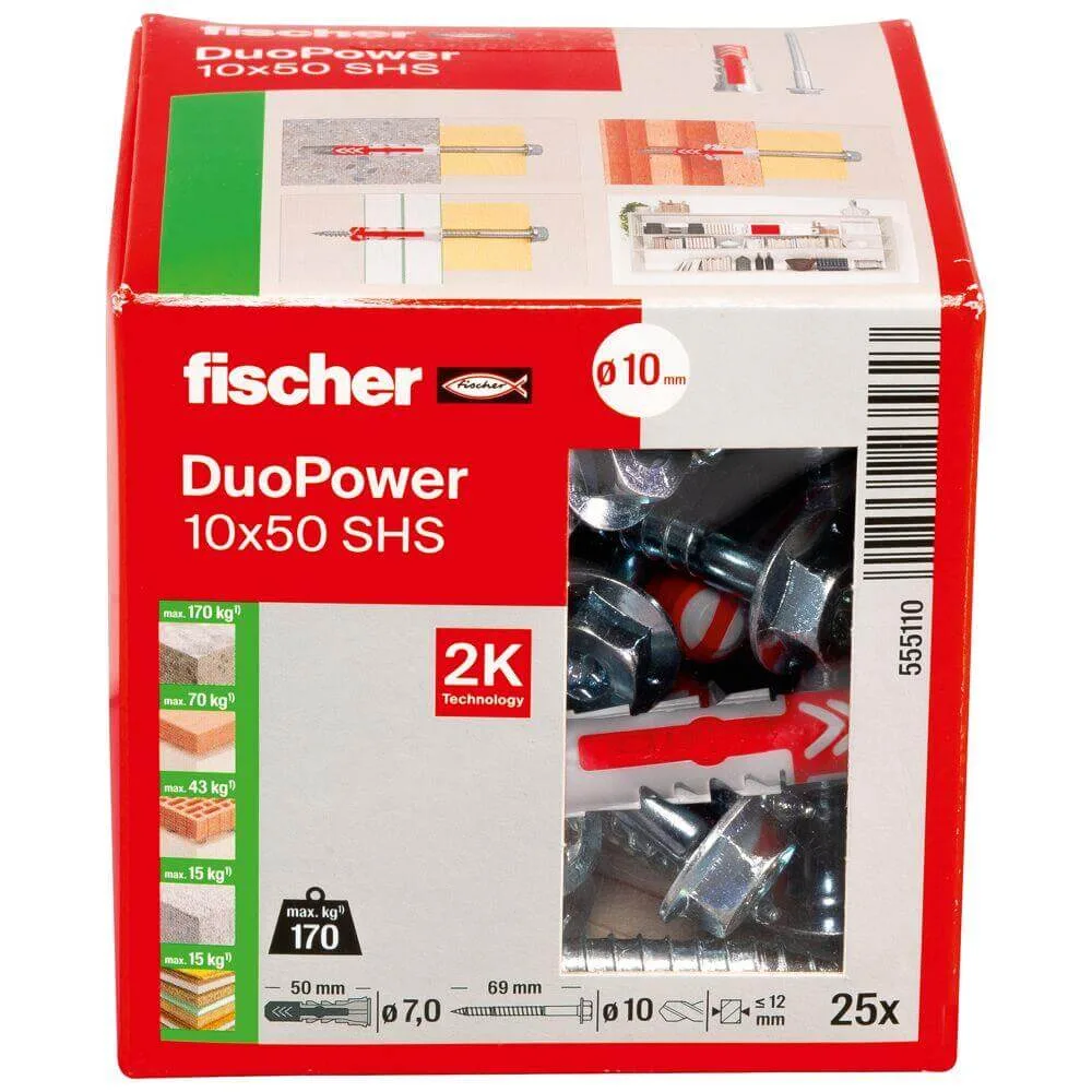 25x kołek FISHER DUOPOWER 10X50 S mocowanie uniwersalne z wkrętem 555110