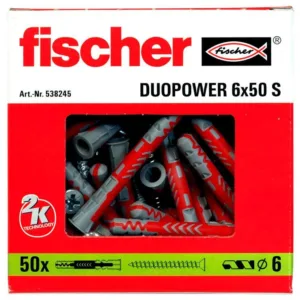 50x kołek FISHER DUOPOWER 6X50 S mocowanie uniwersalne z wkrętem (wersja długa) 538245 - obrazek 2