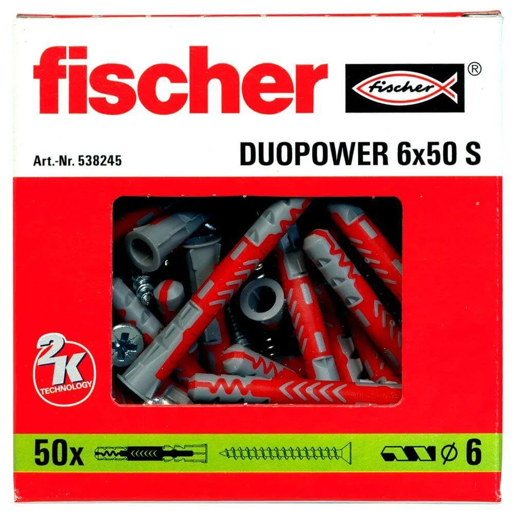 50x kołek FISHER DUOPOWER 6X50 S mocowanie uniwersalne z wkrętem (wersja długa) 538245