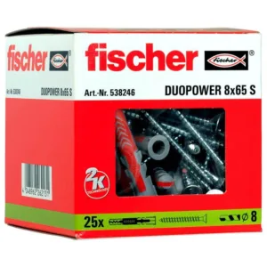 25x kołek FISHER DUOPOWER 8X65 S mocowanie uniwersalne z wkrętem (wersja długa) 538246 - obrazek 2
