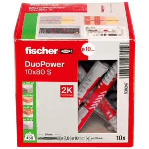 10x kołek FISHER DUOPOWER 10X80 S mocowanie uniwersalne z wkrętem (wersja długa) 538247 - obrazek 2