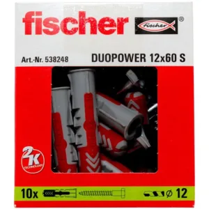 10x kołek FISHER DUOPOWER 12X60 S mocowanie uniwersalne z wkrętem (wersja długa) 538248 - obrazek 2