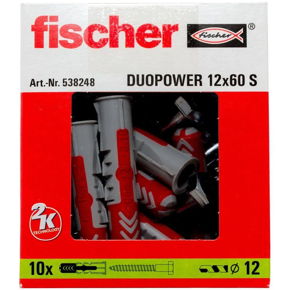 10x kołek FISHER DUOPOWER 12X60 S mocowanie uniwersalne z wkrętem (wersja długa) 538248