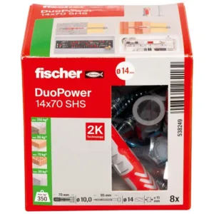 8x kołek FISHER DUOPOWER 14X70 S mocowanie uniwersalne z wkrętem (wersja długa) 538249 - obrazek 2