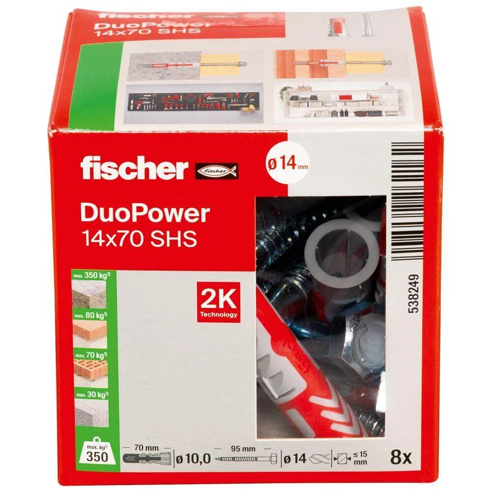 8x kołek FISHER DUOPOWER 14X70 S mocowanie uniwersalne z wkrętem (wersja długa) 538249