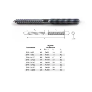 Śruba dwugwintowa wkręt 8x120mm ocynk TX25 1szt - obrazek 3